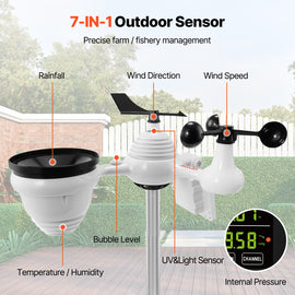 VEVOR 7-in-1 Wi-Fi Weather Station, 7.5 in Color Display, Home Weather Station Indoor Outdoor, with Solar Wireless Outdoor Sensor  Alarm Alerts, for Temperature Humidity Wind Speed/Direction Rain - 0