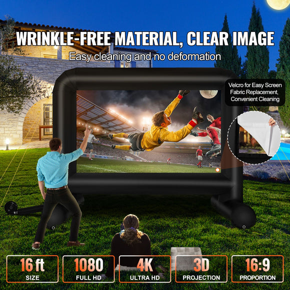 Inflatable Movie Screen, 16 FT Inflatable Projector Screen for Outside with Blower and Carrying Bag, Front/Rear Projection, Oxford Fabric Blow Up Screen for Outdoor Parties Backyard Movie Night