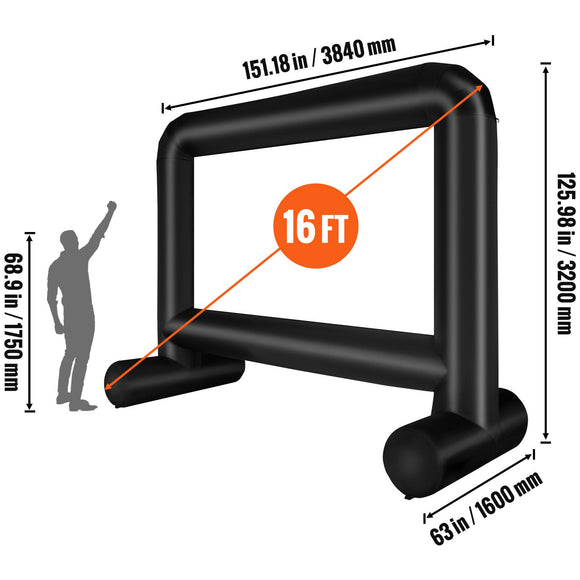 Inflatable Movie Screen, 16 FT Inflatable Projector Screen for Outside with Blower and Carrying Bag, Front/Rear Projection, Oxford Fabric Blow Up Screen for Outdoor Parties Backyard Movie Night