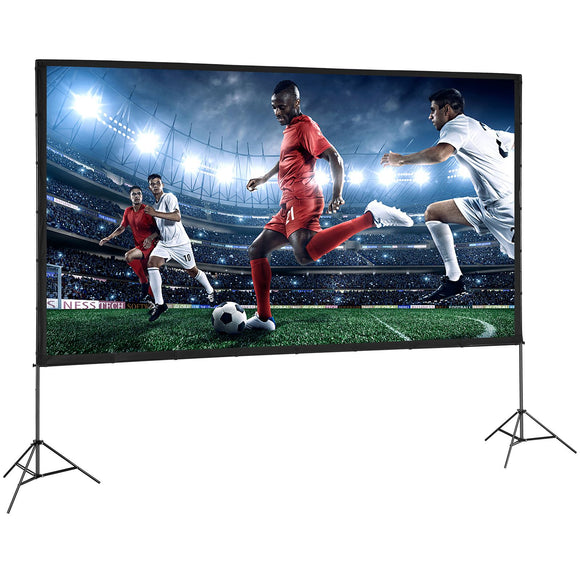 Projector Screen with Stand, 150 inch 16:9 4K 1080 HD Outdoor Movie Screen with Stand, Wrinkle-Free Projection Screen with Tripods and Carry Bag, for Home Theater Cinema Backyard Movie Night