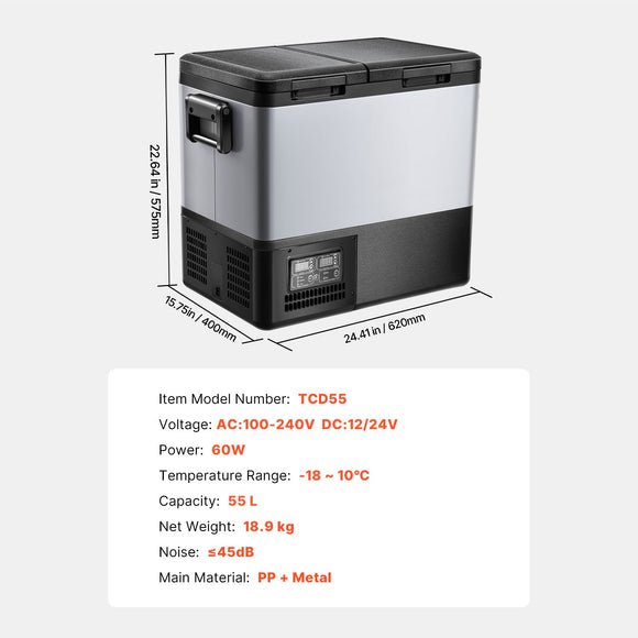 Portable Car Refrigerator Freezer Compressor 55L Dual Zone for Car Home
