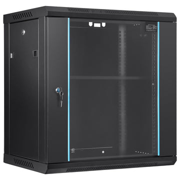 Wall Mount Network Server Cabinet, 393.7 mm Deep, Server Rack Cabinet Enclosure, 90.72 kg Max. Ground-mounted Load Capacity, with Locking Glass Door Side Panels, for IT Equipment, A/V Devices