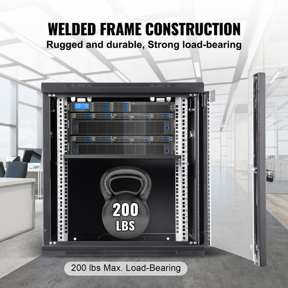 Wall Mount Network Server Cabinet, 393.7 mm Deep, Server Rack Cabinet Enclosure, 90.72 kg Max. Ground-mounted Load Capacity, with Locking Glass Door Side Panels, for IT Equipment, A/V Devices