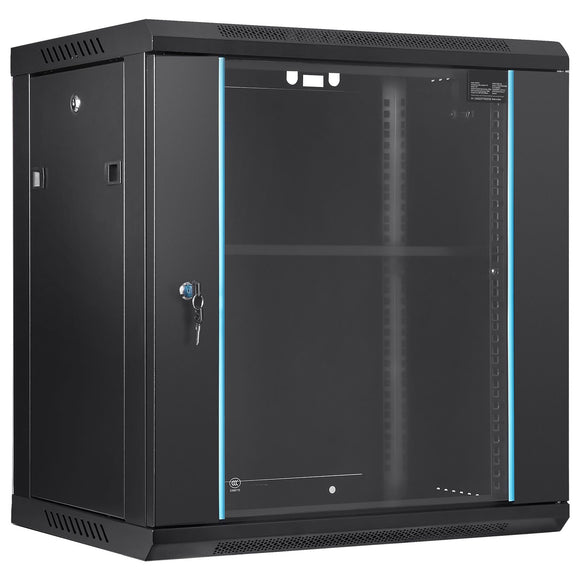 Wall Mount Network Server Cabinet, 393.7 mm Deep, Server Rack Cabinet Enclosure, 90.72 kg Max. Ground-mounted Load Capacity, with Locking Glass Door Side Panels, for IT Equipment, A/V Devices
