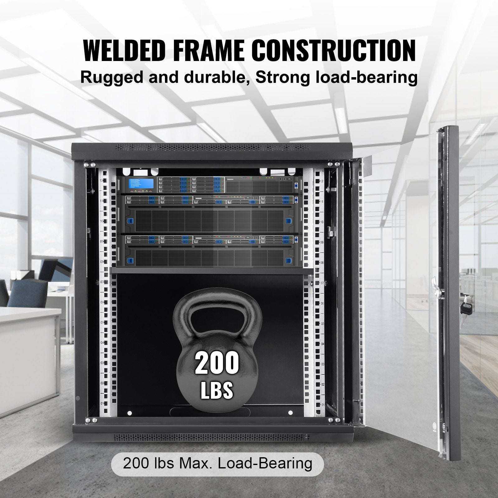 VEVOR Wall Mount Network Server Cabinet, 393.7 mm Deep, Server Rack Cabinet Enclosure, 90.72 kg Max. Ground-mounted Load Capacity, with Locking Glass Door Side Panels, for IT Equipment, A/V Devices