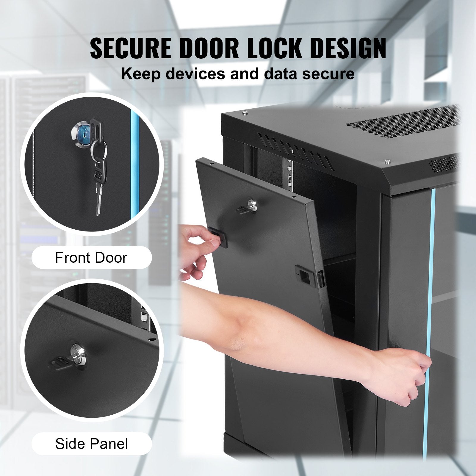VEVOR Wall Mount Network Server Cabinet, 393.7 mm Deep, Server Rack Cabinet Enclosure, 90.72 kg Max. Ground-mounted Load Capacity, with Locking Glass Door Side Panels, for IT Equipment, A/V Devices