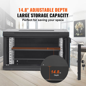 6U Wall Mount Network Server Cabinet, 15.5'' Deep, Server Rack Cabinet Enclosure, 200 lbs Max. Ground-mounted Load Capacity, with Locking Glass Door Side Panels, for IT Equipment, A/V Devices - 0