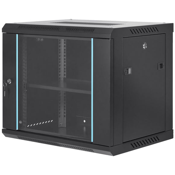 9U Wall Mount Network Server Cabinet, 39.37 cm Deep, Server Rack Cabinet Enclosure, 90.7 kg Max. Ground-mounted Load Capacity, with Locking Glass Door Side Panels, for IT Equipment, A/V Devices