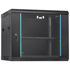 VEVOR 9U Wall Mount Network Server Cabinet, 39.37 cm Deep, Server Rack Cabinet Enclosure, 90.7 kg Max. Ground-mounted Load Capacity, with Locking Glass Door Side Panels, for IT Equipment, A/V Devices