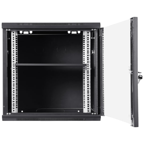 VEVOR 9U Wall Mount Network Server Cabinet, 39.37 cm Deep, Server Rack Cabinet Enclosure, 90.7 kg Max. Ground-mounted Load Capacity, with Locking Glass Door Side Panels, for IT Equipment, A/V Devices