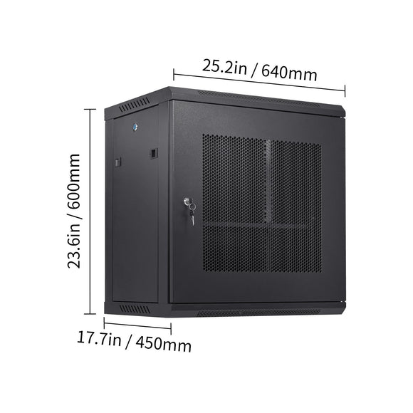 12U Wall Mount Network Server Cabinet, 15.5'' Deep, Server Rack Cabinet Enclosure, 200 lbs Max. Ground-mounted Load Capacity, with Locking Door Side Panels, for IT Equipment, A/V Devices