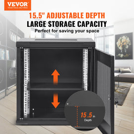 VEVOR 12U Wall Mount Network Server Cabinet, 15.5'' Deep, Server Rack Cabinet Enclosure, 200 lbs Max. Ground-mounted Load Capacity, with Locking Door Side Panels, for IT Equipment, A/V Devices - 0