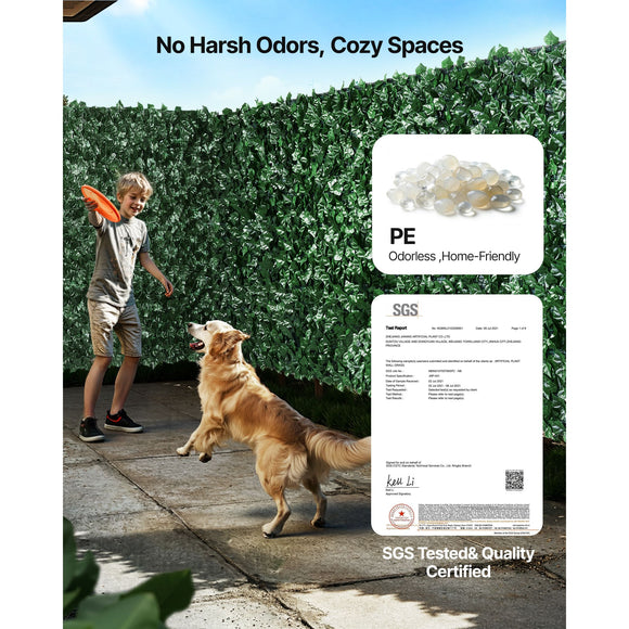 Ivy Privacy Fence, 59 x 98 in Artificial Green Wall Screen, Greenery Ivy Fence with Mesh Cloth Backing and Strengthened Joint, Faux Hedges Vine Leaf Decoration for Outdoor Garden, Yard, Balcony