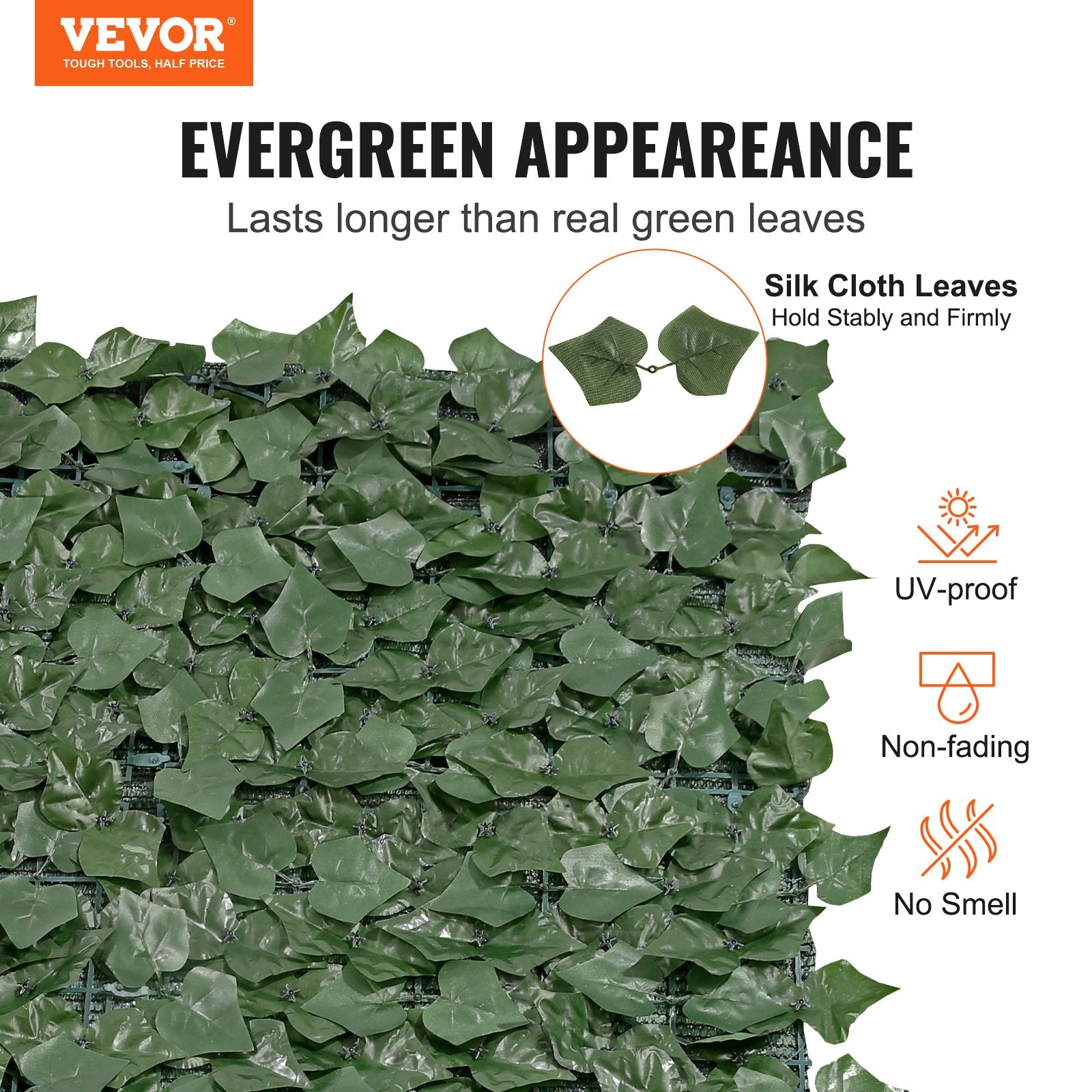 VEVOR Ivy Privacy Fence, 59 x 98 in Artificial Green Wall Screen, Greenery Ivy Fence with Mesh Cloth Backing and Strengthened Joint, Faux Hedges Vine Leaf Decoration for Outdoor Garden, Yard, Balcony - 0