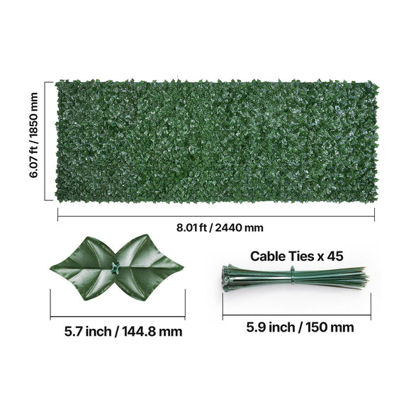 Ivy Privacy Fence, 2440 x 1830 mm Artificial Green Wall Screen, Greenery Ivy Fence with Strengthened Joint, Faux Hedges Vine Leaf Decoration for Outdoor Garden, Yard, Balcony, Patio Decor