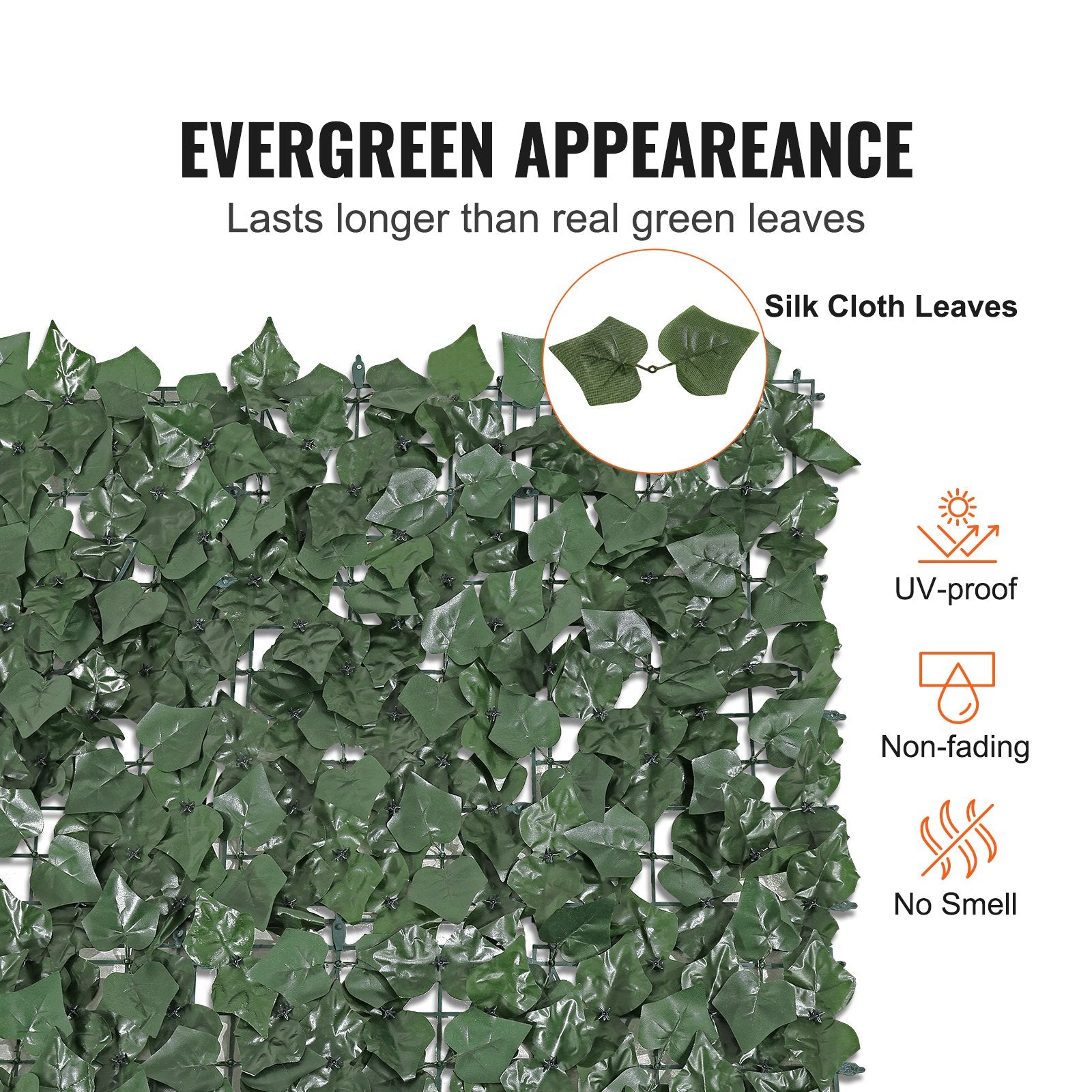VEVOR Ivy Privacy Fence, 2440 x 1830 mm Artificial Green Wall Screen, Greenery Ivy Fence with Strengthened Joint, Faux Hedges Vine Leaf Decoration for Outdoor Garden, Yard, Balcony, Patio Decor - 0