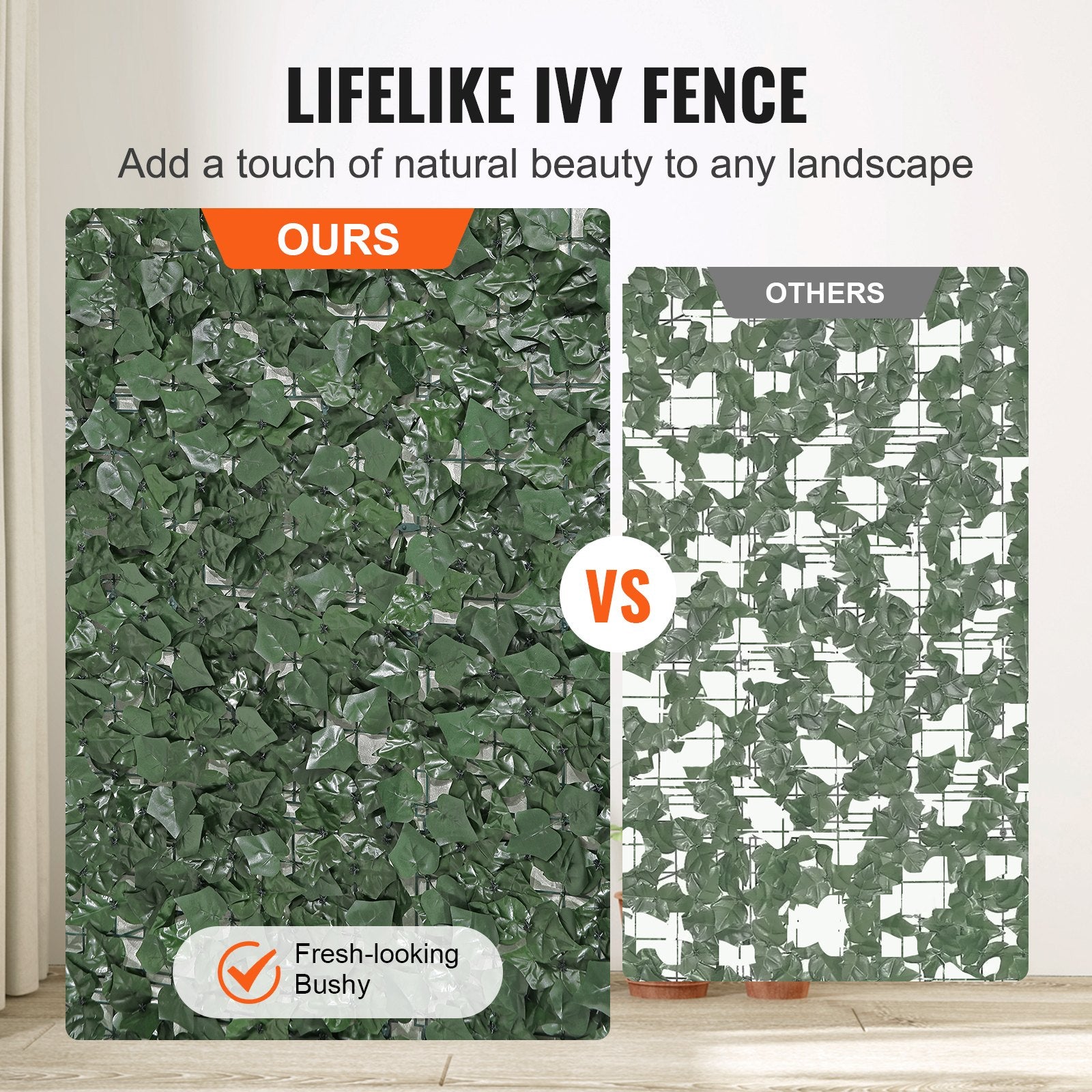 VEVOR Ivy Privacy Fence, 2440 x 1830 mm Artificial Green Wall Screen, Greenery Ivy Fence with Strengthened Joint, Faux Hedges Vine Leaf Decoration for Outdoor Garden, Yard, Balcony, Patio Decor