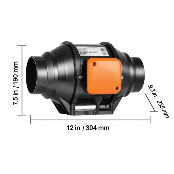 Inline Duct Fan, 102mm 129.7 CFM with Variable Speed Controller, Quiet AC-motor Ventilation Exhaust Fan for Cooling Booster, Grow Tents, Hydroponics