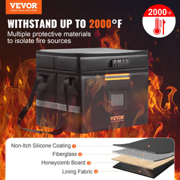 VEVOR Fireproof Document Box, Fireproof Document Bag with Lock 2000_, Fireproof and Waterproof File Box 450x140x315 mm with Zipper & Handle, for Money, Documents, Jewelry and Passport - 0