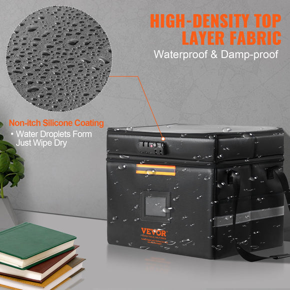 VEVOR Fireproof Document Box, Fireproof Document Bag with Lock 2000_, Fireproof and Waterproof File Box 450x140x315 mm with Zipper & Handle, for Money, Documents, Jewelry and Passport