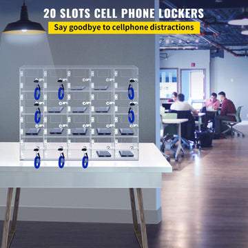 Acrylic Cell Phone Locker Box Storage Cabinet Pocket w/Keys 20 Slots Clear - 0