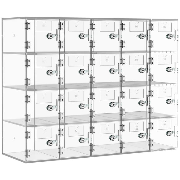 Acrylic Cell Phone Locker Box Storage Cabinet Pocket w/Keys 20 Slots Clear