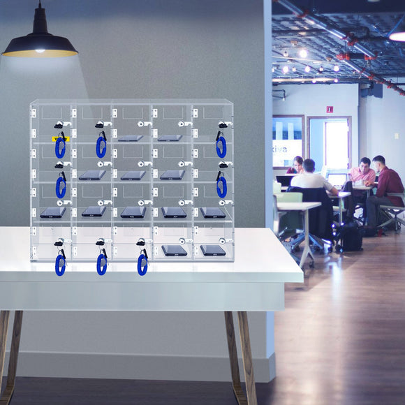 VEVOR Acrylic Cell Phone Locker Box Storage Cabinet Pocket w/Keys 20 Slots Clear