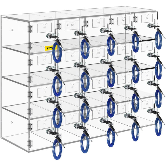 VEVOR Acrylic Cell Phone Locker Box Storage Cabinet Pocket w/Keys 20 Slots Clear