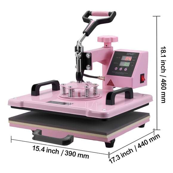 Heat Press Machine 12x15 in 5 in 1 with 30oz Tumbler Press T-Shirts Pink