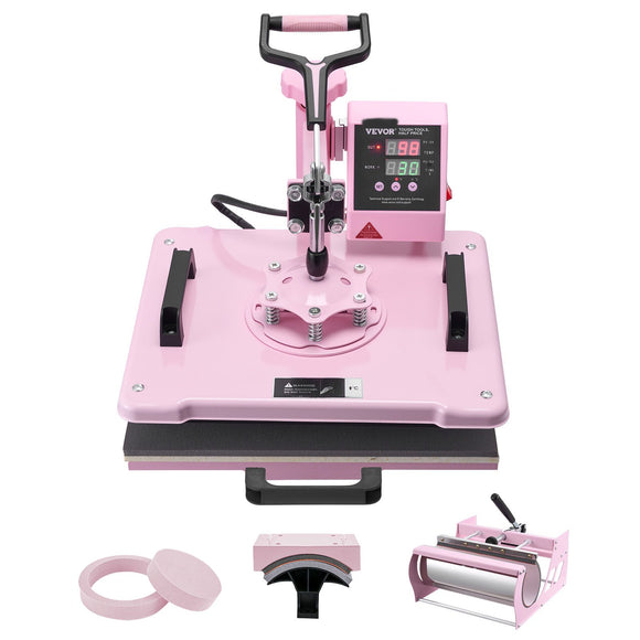Heat Press Machine 12x15 in 5 in 1 with 30oz Tumbler Press T-Shirts Pink