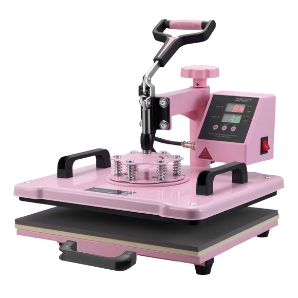 Heat Press Machine 12x15 in 5 in 1 with 30oz Tumbler Press T-Shirts Pink