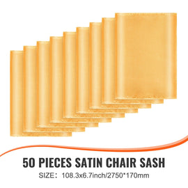 Stretch Spandex Chair Sashes Bows, Chair Slipcover and Stretch Chair Sash, Elastic Chair Bands, Fitting Wedding, Holiday, Banquet, Party, Celebration Chair Decoration (50 PCS Gold) - 0