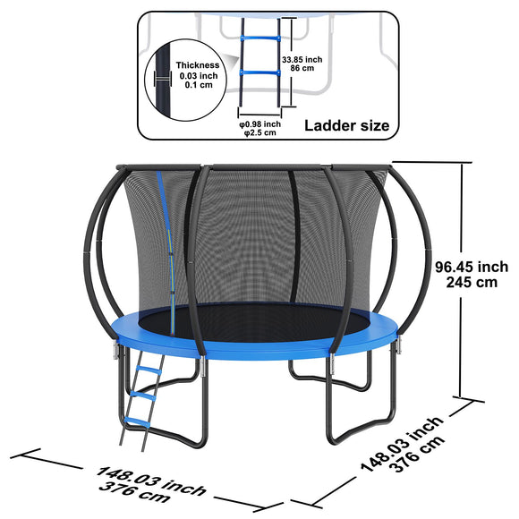 10FT Trampoline, 330 lbs Trampoline with Enclosure Net, Ladder, and Curved Pole, Heavy Duty Trampoline with Jumping Mat and Spring Cover Padding, Outdoor Recreational Trampolines for Kids Adults