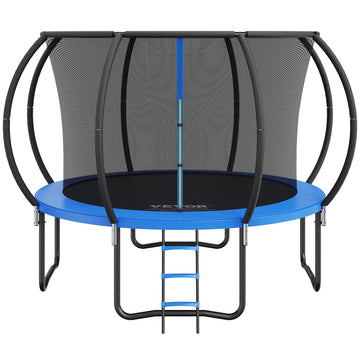 VEVOR 10FT Trampoline, 330 lbs Trampoline with Enclosure Net, Ladder, and Curved Pole, Heavy Duty Trampoline with Jumping Mat and Spring Cover Padding, Outdoor Recreational Trampolines for Kids Adults
