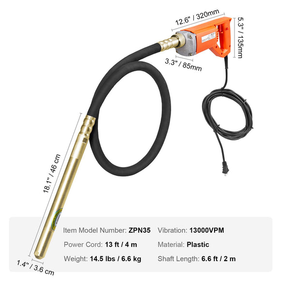 Handheld Electric Concrete Vibrator 960W 2M Shaft Air Bubble Remover