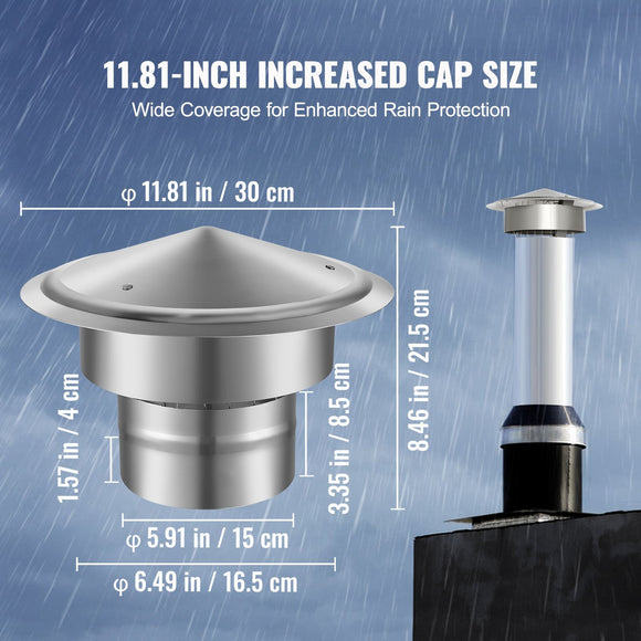Chimney Cap 6-inch 304 Stainless Steel Round Roof Rain Cap Cover Silver