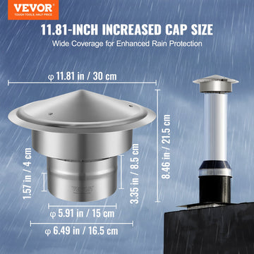 VEVOR Chimney Cap 6-inch 304 Stainless Steel Round Roof Rain Cap Cover Silver - 0