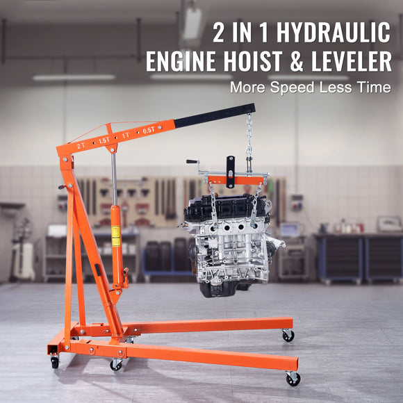 Hydraulic Engine Hoist with Lever, 2000KG Heavy-duty Cherry Picker Shop Crane, Foldable Engine Crane and Engine Hoist leveler for Auto Repair, Motors, Weights Lifting, Loading