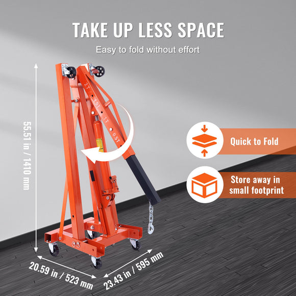 Hydraulic Engine Hoist with Lever, 2000KG Heavy-duty Cherry Picker Shop Crane, Foldable Engine Crane and Engine Hoist leveler for Auto Repair, Motors, Weights Lifting, Loading