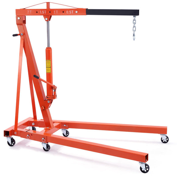 Hydraulic Engine Hoist with Lever, 2000KG Heavy-duty Cherry Picker Shop Crane, Foldable Engine Crane and Engine Hoist leveler for Auto Repair, Motors, Weights Lifting, Loading