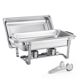 8 Qt 6 Pack Rectangle Chafing Dish Buffet Set Fullsize Pan Stainless Steel