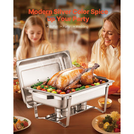 8 Qt 6 Pack Rectangle Chafing Dish Buffet Set Fullsize Pan Stainless Steel - 0