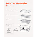 8 Qt 6 Pack Rectangle Chafing Dish Buffet Set Fullsize Pan Stainless Steel-5