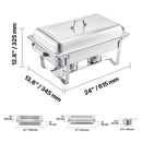 8 Qt 6 Pack Rectangle Chafing Dish Buffet Set Fullsize Pan Stainless Steel-8