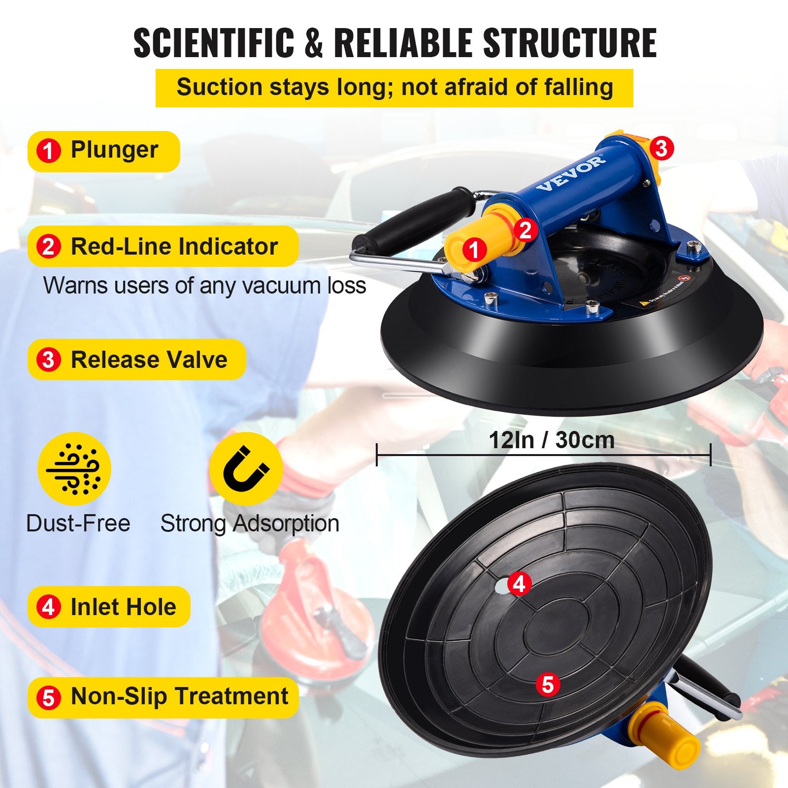 VEVOR Glass Lifting Vacuum Suction Cup Glass Lifter Suction Cup 30.4 cm 150 kg
