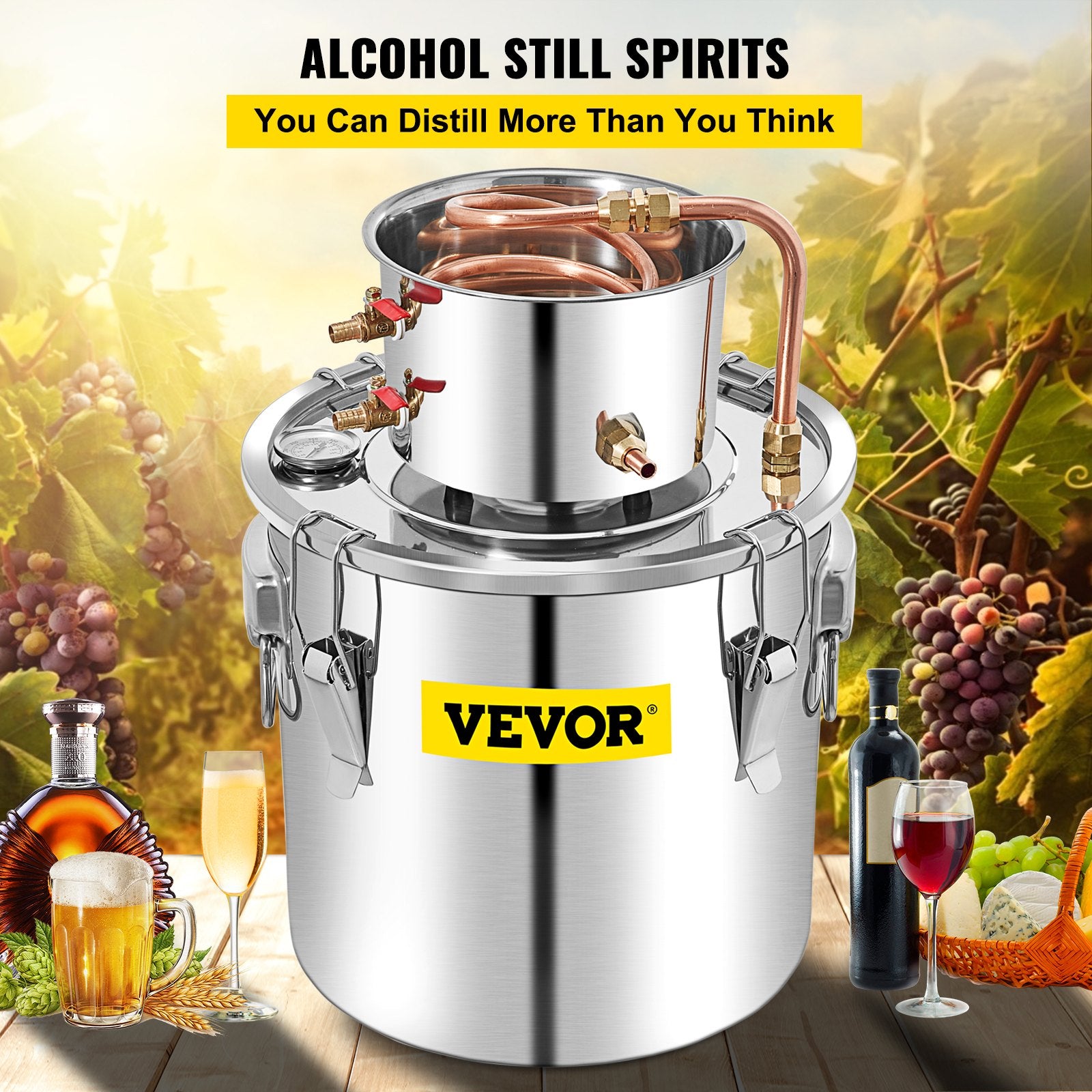 VEVOR 50L Water Alcohol Distiller Copper Moonshinestill Brewing w/ Water Pump - 0