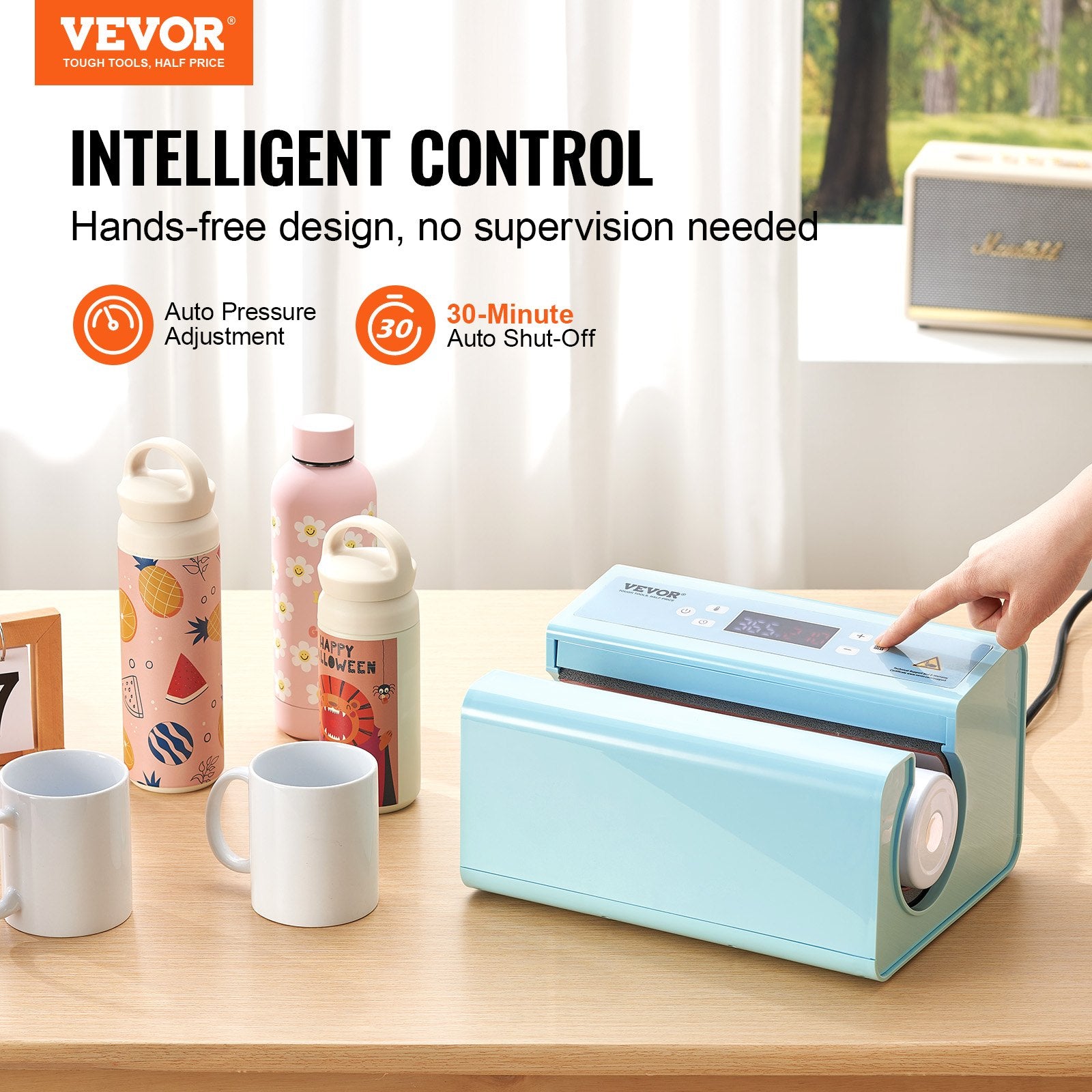 VEVOR Auto Tumbler Heat Press Machine 325-887 ml Sublimation Mug Heat Press Blue - 0