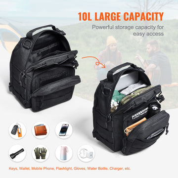 Tactical Sling Bag 10L Military Rover Shoulder Sling Backpack Black - 0