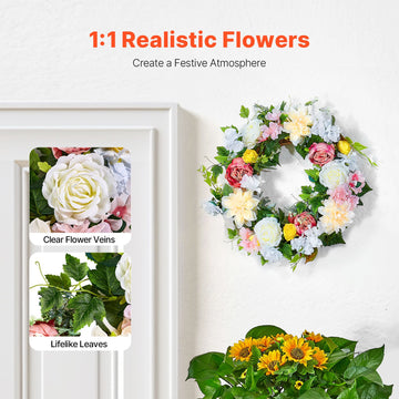 Artificial Decorative Wreath 60.96 cm White Pink Yellow Peonies Hydrangeas - 0