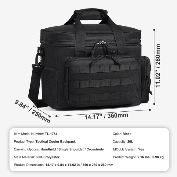 Cooler Bag 20L Insulated Lunch Bag Molle Design & Removable Storage Bags